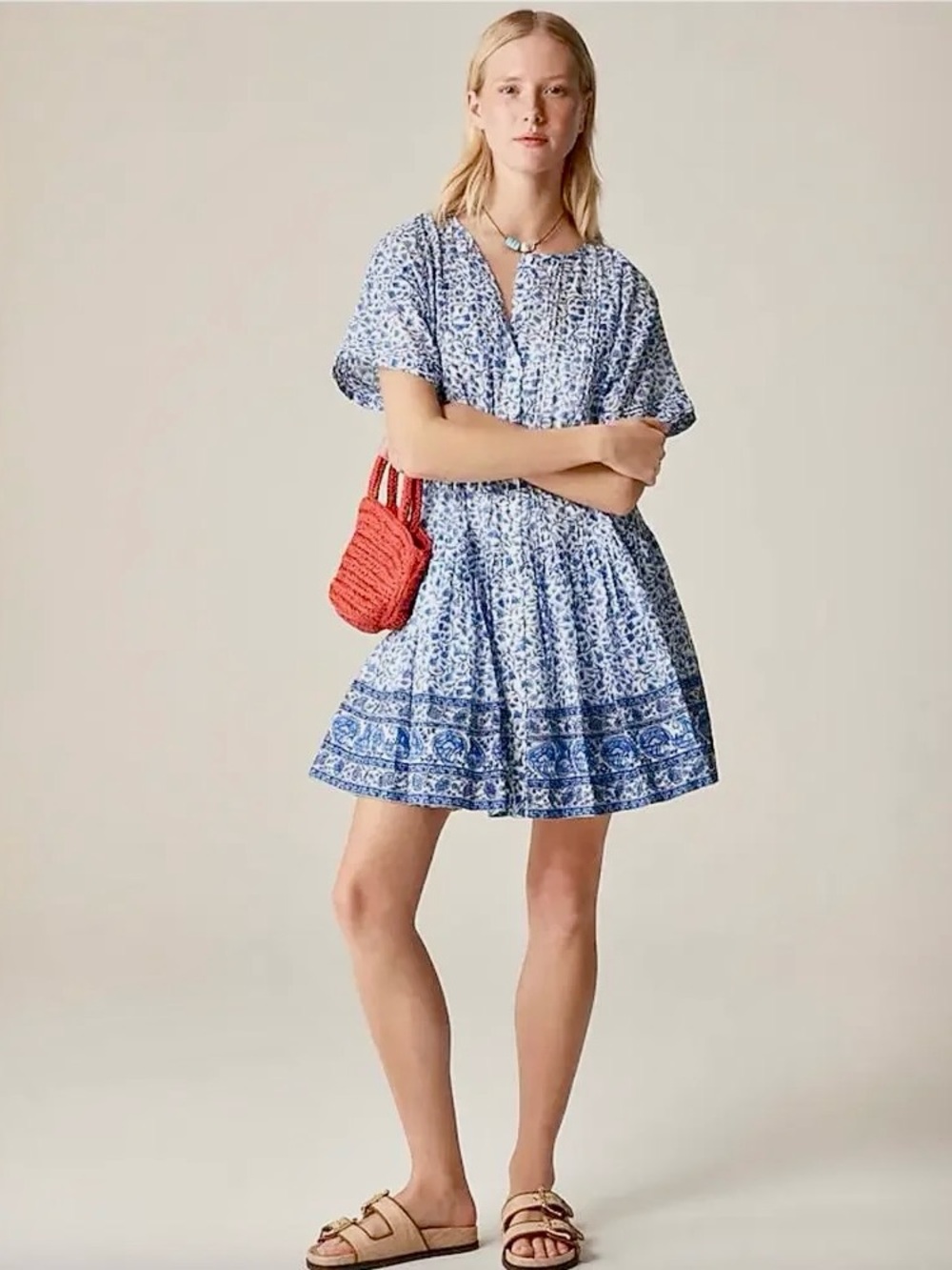 J.Crew Delft Blue and White Mini Dress with Slip EUC